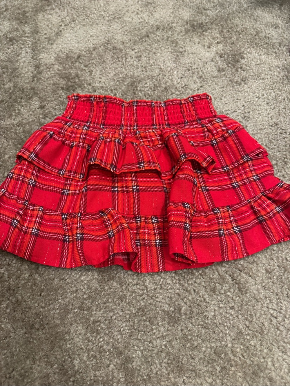 Red Plaid Ruffled Mini Skirt - Girls